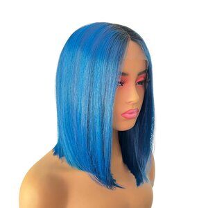 Lace Front Wig Blue Bob Synthetic Straight Short Wigs Hair Heat Women Short
